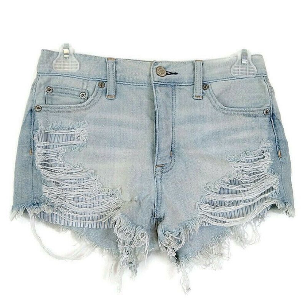 American Eagle Womens 00 Shorts Vintage Wash Distressed Hi Rise Festival Cutoff